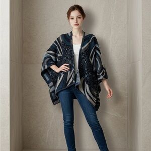 Women's Blue Patterned Sweater